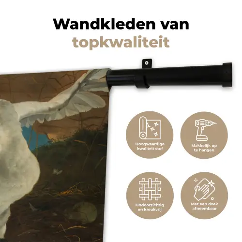 De bedreigde zwaan - Schilderij van Jan Asselijn Wandkleed katoen klein -sfeer2
