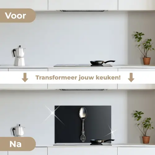 Lepel - Zilver - Metaal keuken achterwand spatscherm klein -voor_na_NL