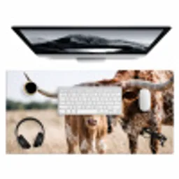 Texas Longhorn - Kalf - Weide - Dieren Muismat XXL klein -3d