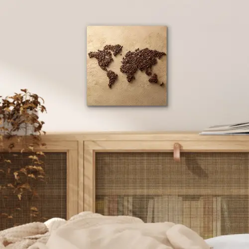 Wereldkaart - Zandkleur - Koffiebonen aluminium wit klein -sfeer3