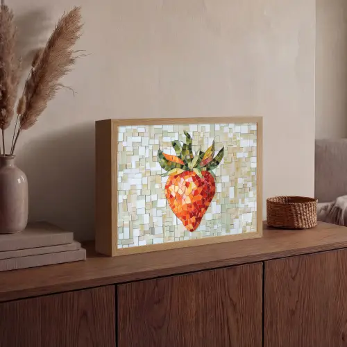 Aardbei - Rood - Mozaïek - Fruit Light Box met batterij (Wandlamp) middel -sfeer2