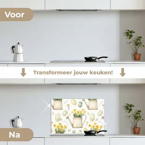 Gieter - Bloemen - Eieren keuken achterwand spatscherm klein -voor_na_NL