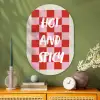 Hot - Spicy - Geruit - Rood Wandcirkel Ovaal Glas middel -sfeer2