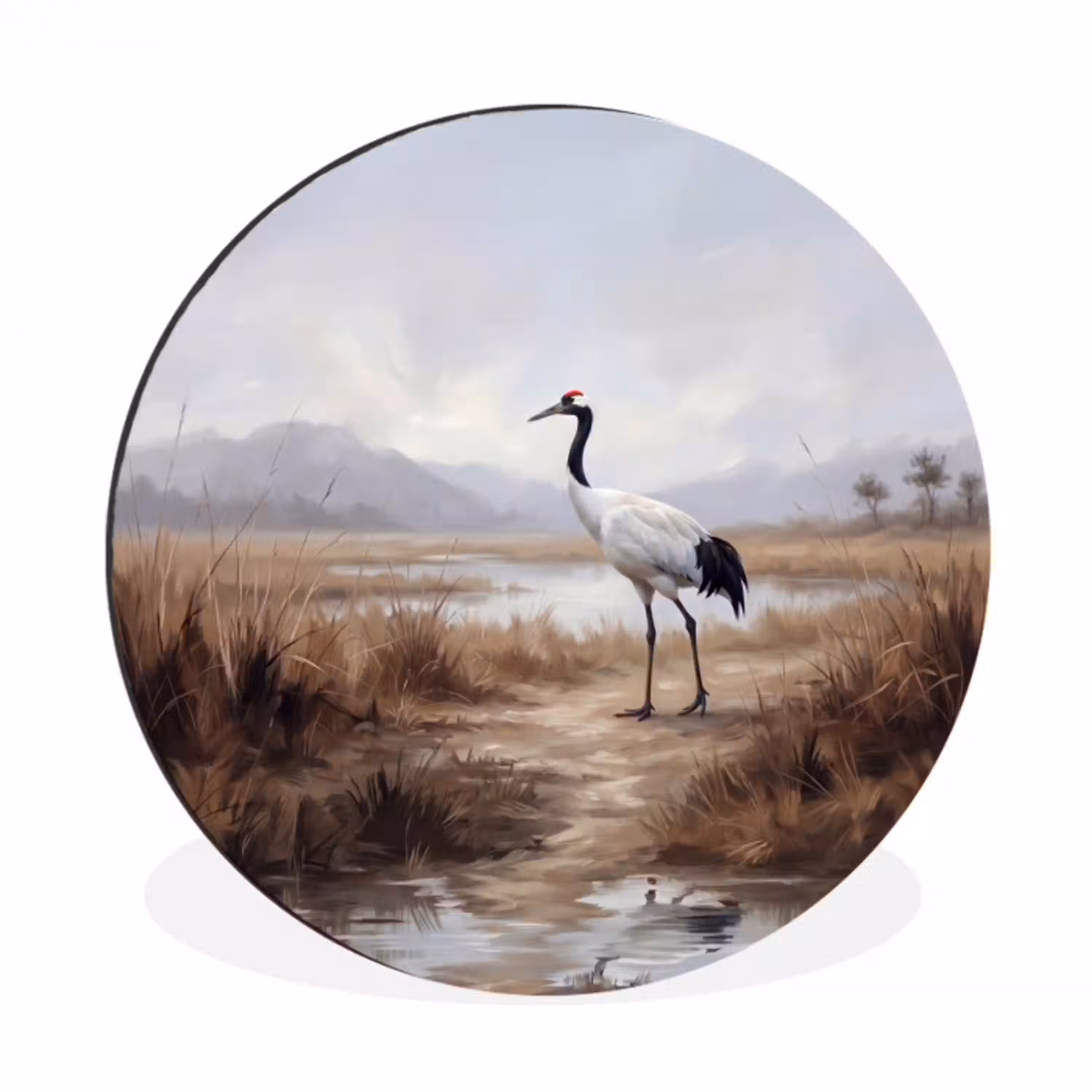 Kraanvogel - Natuur - Realistisch Wandcirkel aluminium klein -3d