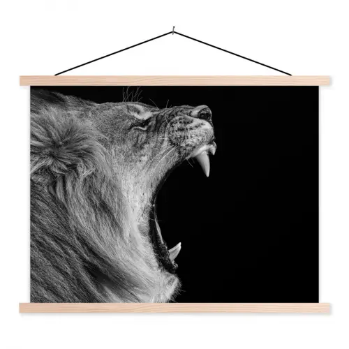 Dieren - Leeuw - Zwart - Wit - Portret textielposter latten blank klein -3d
