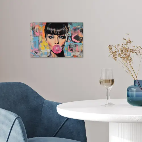 Kauwgom - Vrouw - Penseelstreken - Modern poster papier klein -sfeer3