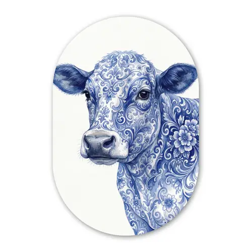 Illustratie - Koe - Blauw Wandcirkel Ovaal Forex klein -3d