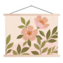 Grafisch - Bloemen - Roze textielposter latten blank klein -3d