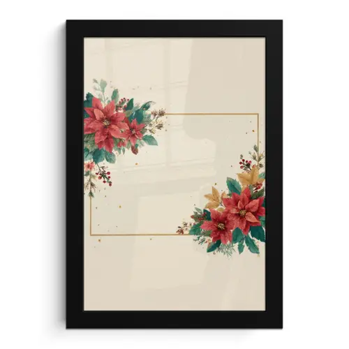 Kerst - Poinsettia - Omlijsting - Kleurrijk fotolijst zwart zonder passe partout klein -3d