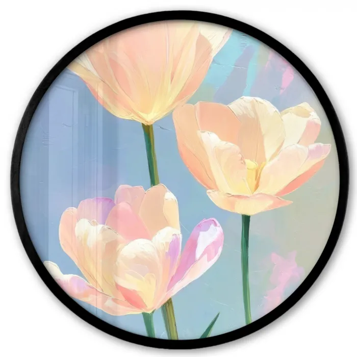 Tulpen - Roze accenten - Blauw Fotolijst rond zonder passe partout klein -3d