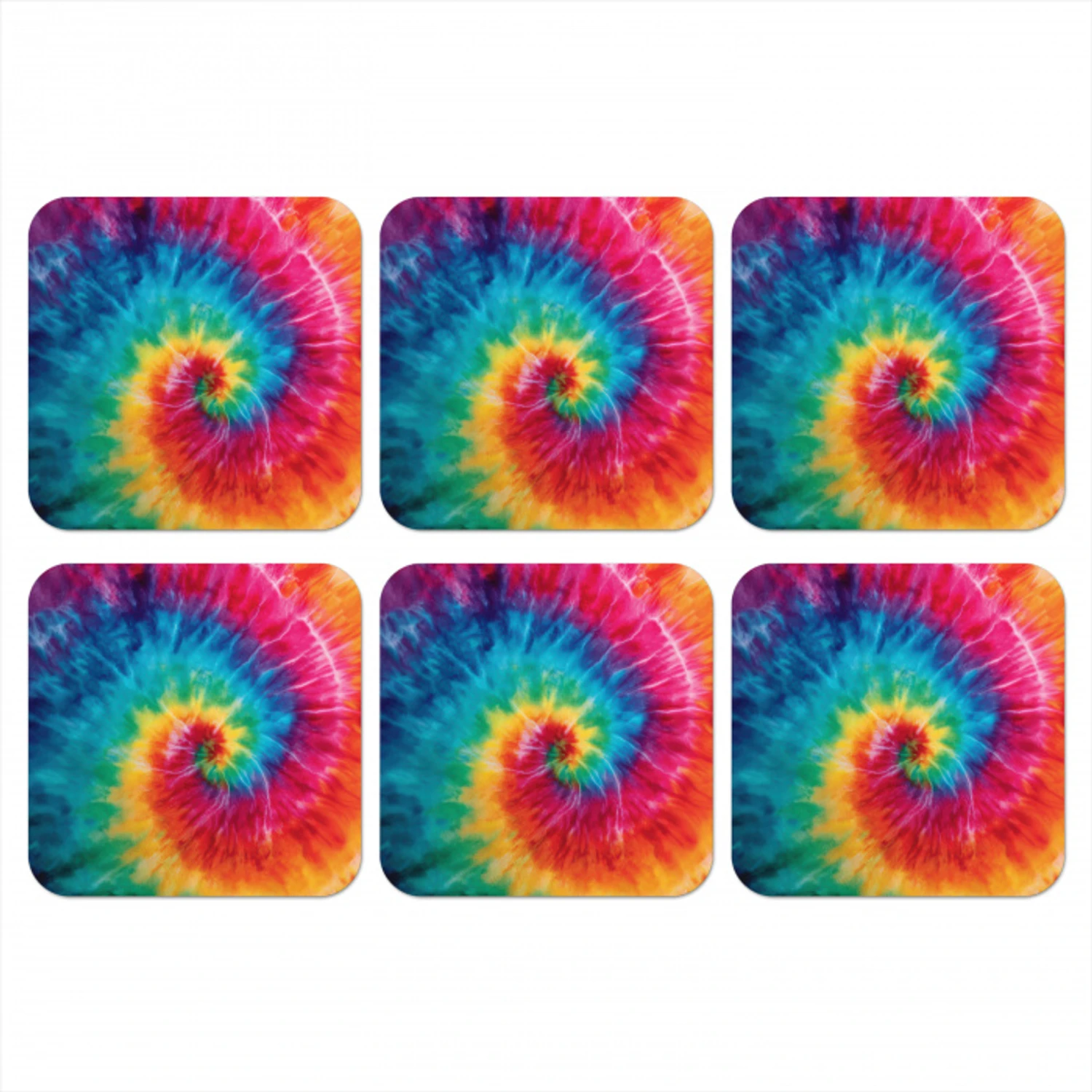 Regenboog - Tie dye - Kleurrijk - Blauw onderzetter kurk middel -3d