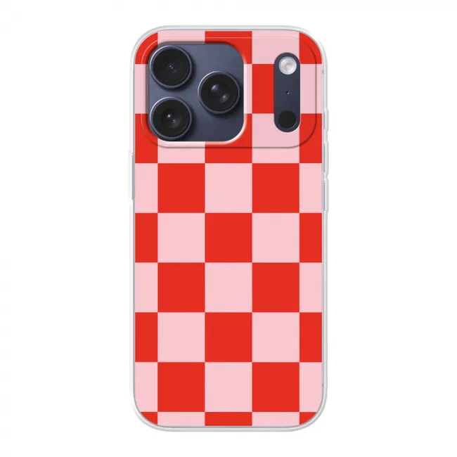 Telefoonhoesje - Schaakbord patroon - Rood - Roze - Blokjes