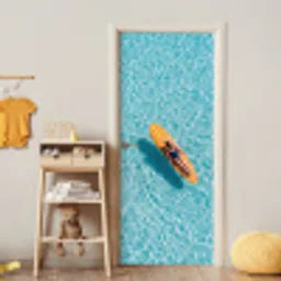 Surfboard - Water - Badpak - Oranje deurposter klein -sfeer4