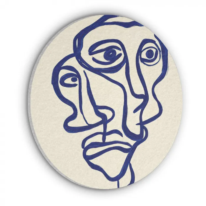 Lijntekening - Overlappende gezichten - Donkerblauw Akoestische PET Vilt - Rond klein -3d