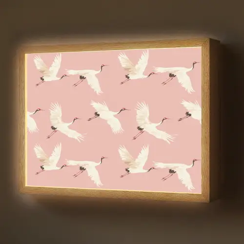 Modern - Kraanvogels - Roze Light Box met batterij (Wandlamp) middel 907 -z3d_website