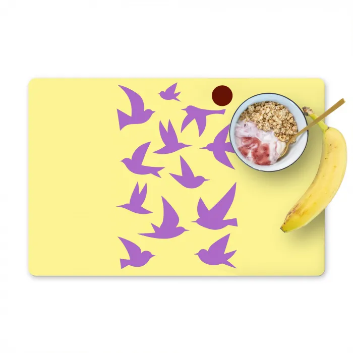 Vogels - Cirkel - Geel - Beweging Placemat vinyl groot -zzzproduct_Kitchenyeah-website