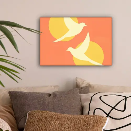 Vogels - Cirkels - Geel canvas 2cm klein -sfeer1