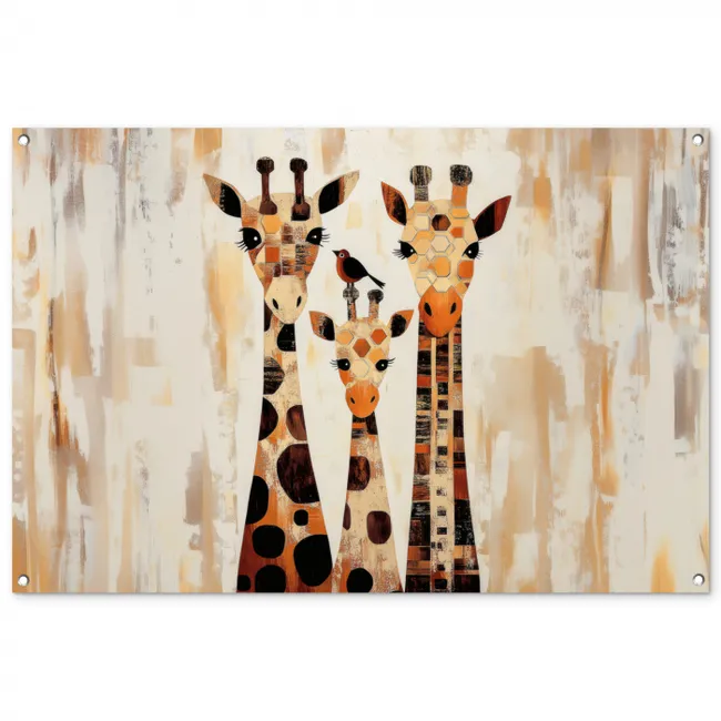 Tuinposter - Giraffen - Cartoon - Crème