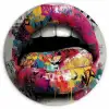 Lippen - Graffiti - Expressief Wandcirkel kunststof plaat 5mm dik klein -3d