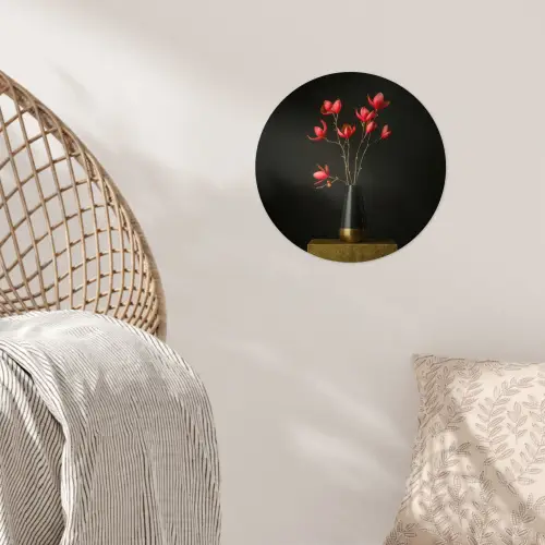 Rode - Bloemen - Vaas Wandcirkel behangsticker klein -sfeer4