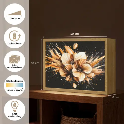 Bloemen - Goud - Graffiti - Zwart - Abstract Light Box met batterij (Wandlamp) middel -USP_websiteoverzichtNL