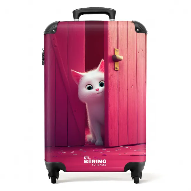 Witte kat gluurt door roze deur NBS - Handbagage koffer - Kinderen Unisex middel -productfoto_recht