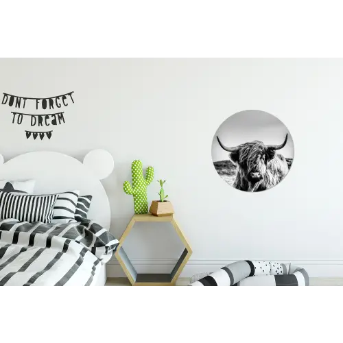Koe - Schotse hooglander - Zwart - Wit - Dier - Natuur - Wild Wandcirkel aluminium klein -kinderkamer