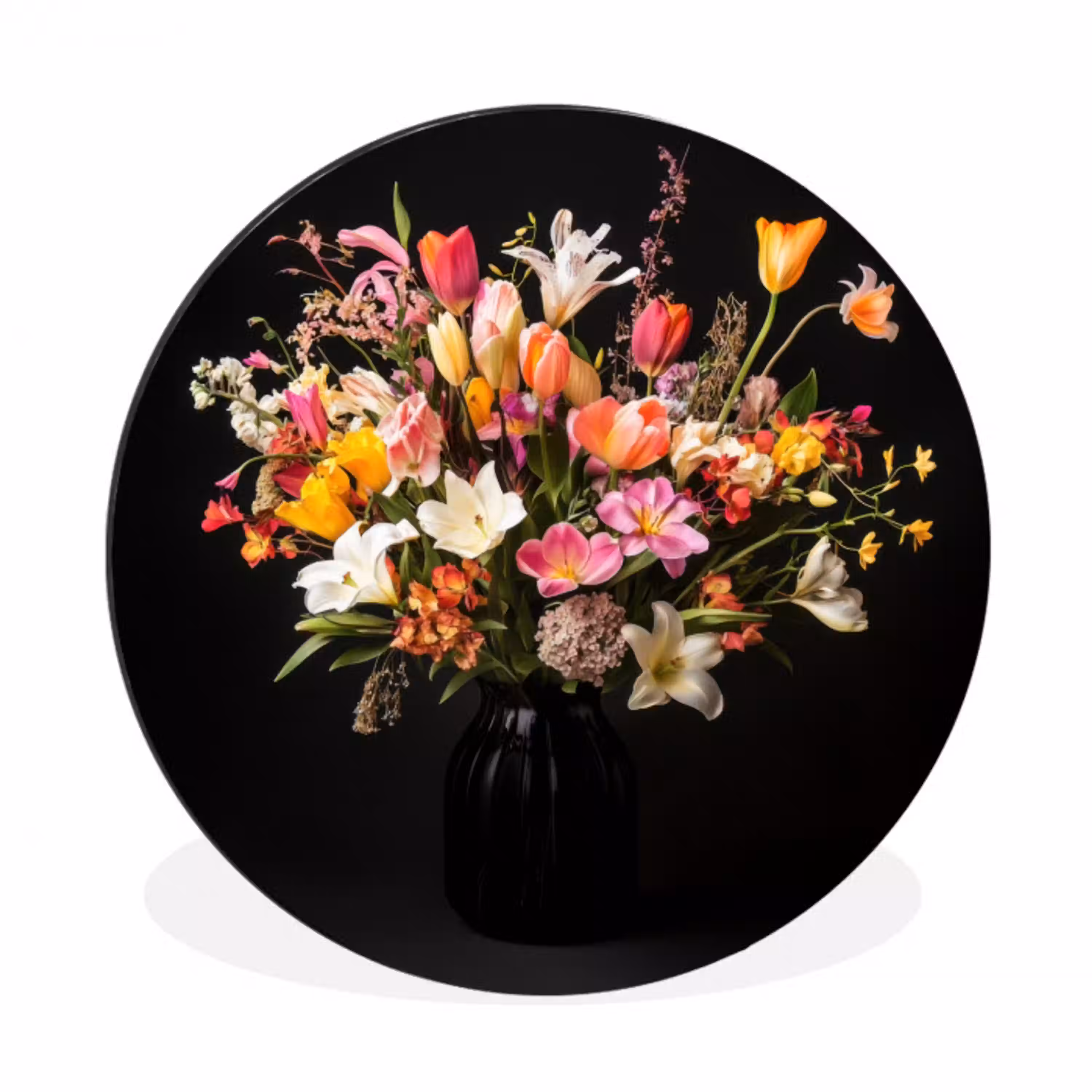 Vaas - Bloemen - Tulpen Wandcirkel aluminium klein -3d