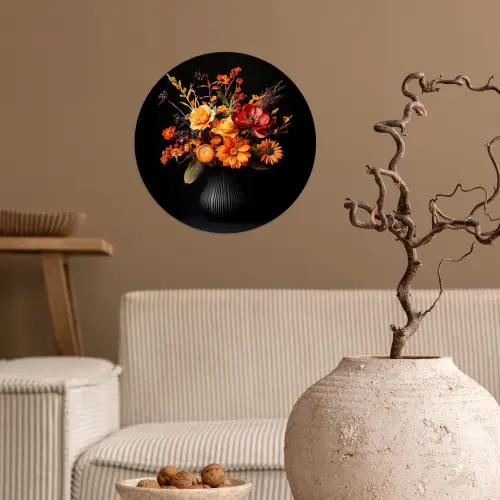 Herfst - Boeket - Oranje Wandcirkel behangsticker klein -sfeer1