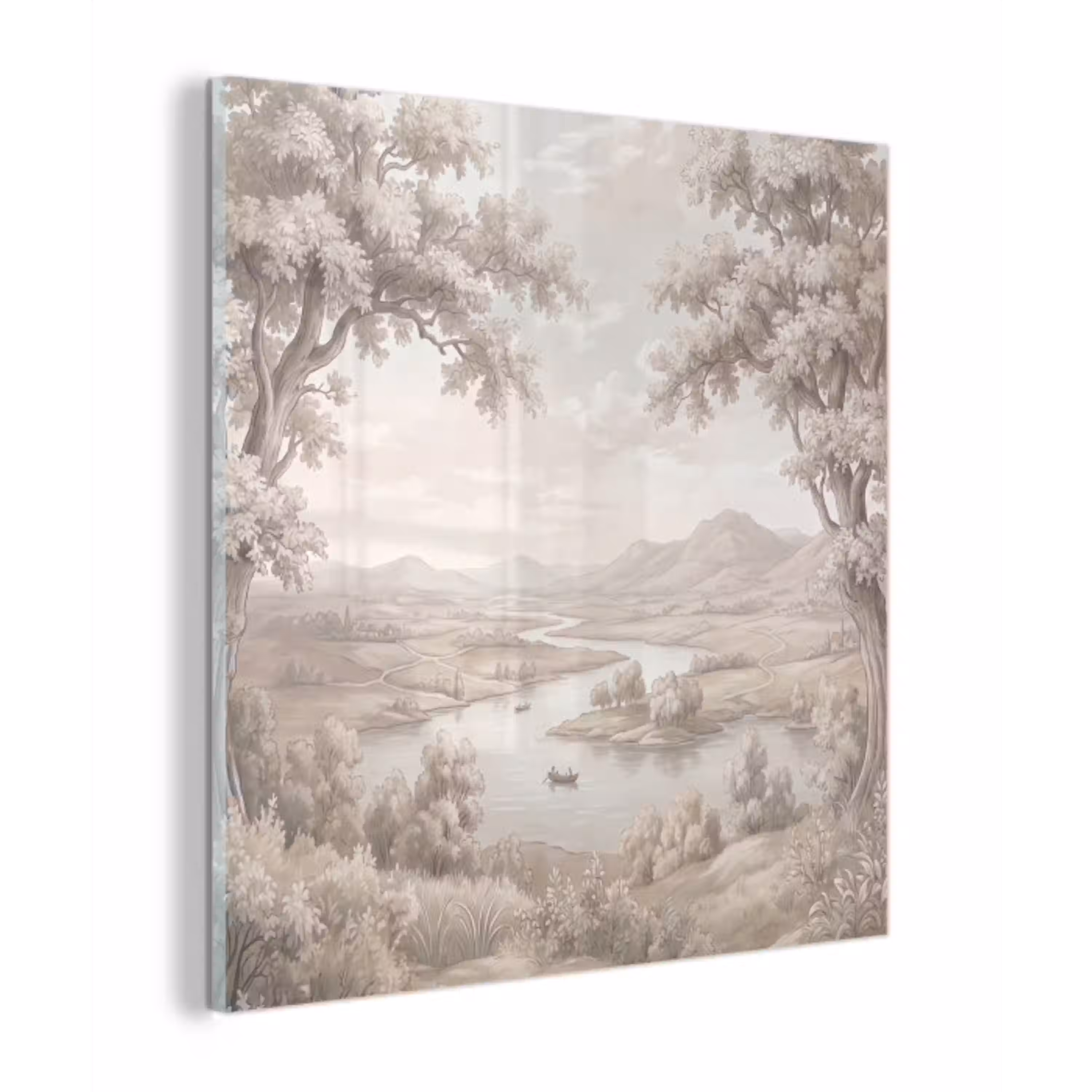 Rivierlandschap - Bergen - Natuur - Vintage - Beige plexiglas 5mm klein -z3d