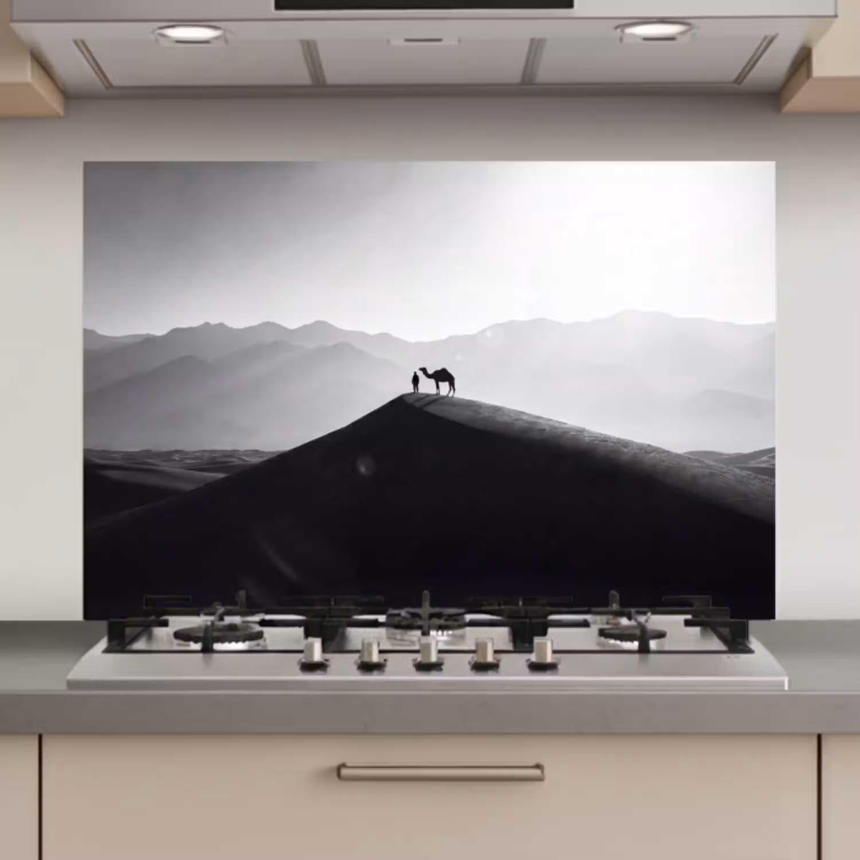 Mens - Kameel - Zandduin - Natuur - Monochroom keuken achterwand spatscherm klein -3d_website