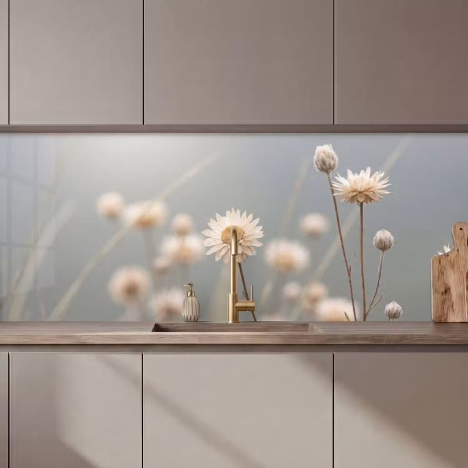 Küchenrückwand - Strohblumen - Weiß - Tageslicht