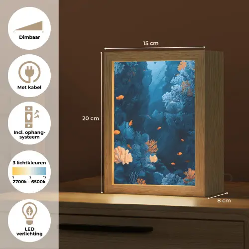 Koraalrif - Vissen - Oceaan - Blauw Light Box met kabel (Tafellamp) klein -USP_NL