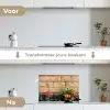 Bloemen - Bakstenen - Kleurrijk keuken achterwand spatscherm klein -voor_na_NL
