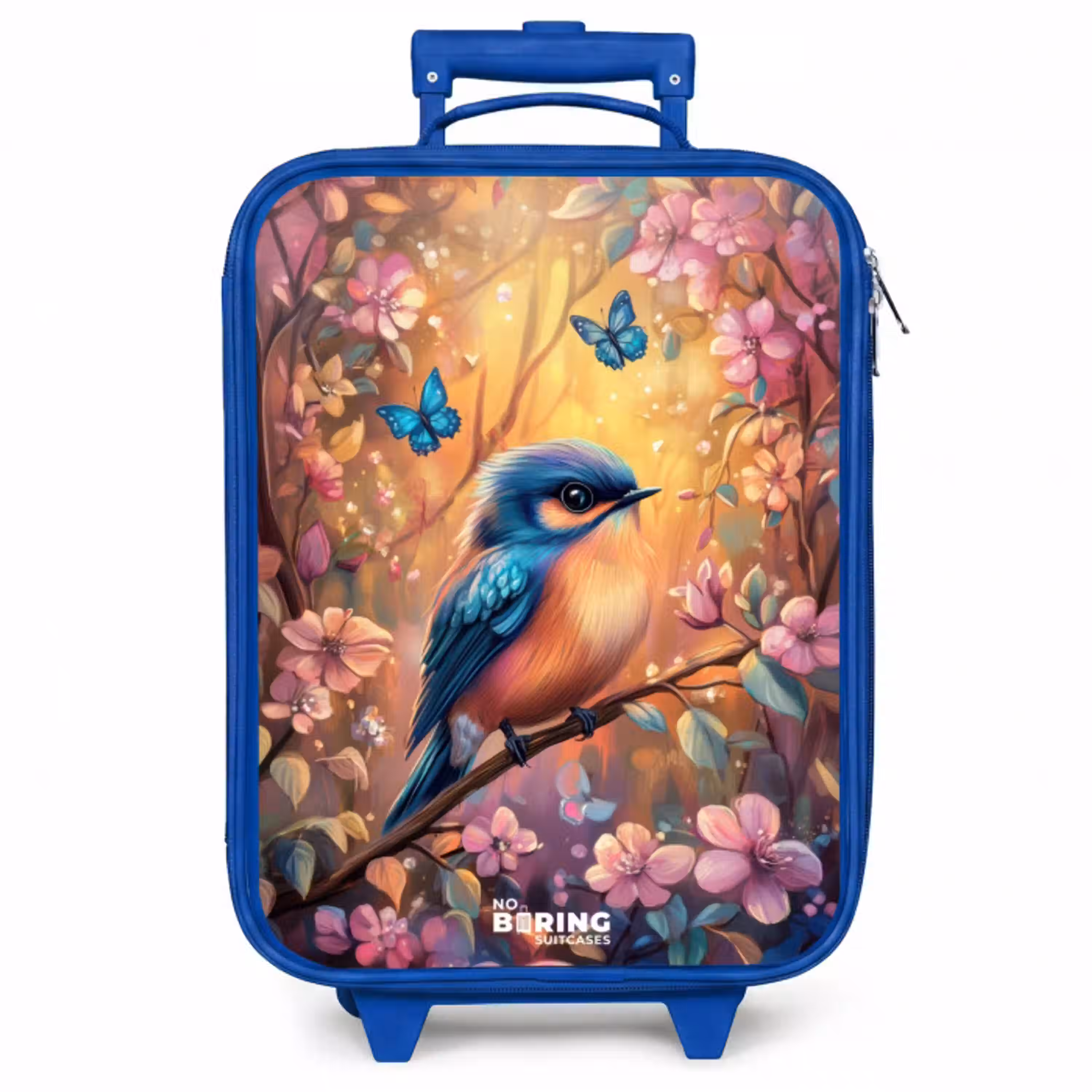 Vogel met vlinders in kleurrijk bos. Kinderkoffer - Blauw klein -zzz_website3d