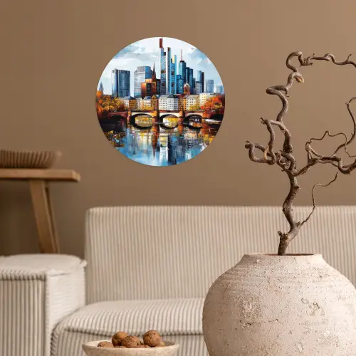 Bomen Frankfurt- Stad - Skyline - Brug Wandcirkel behangsticker klein -sfeer1
