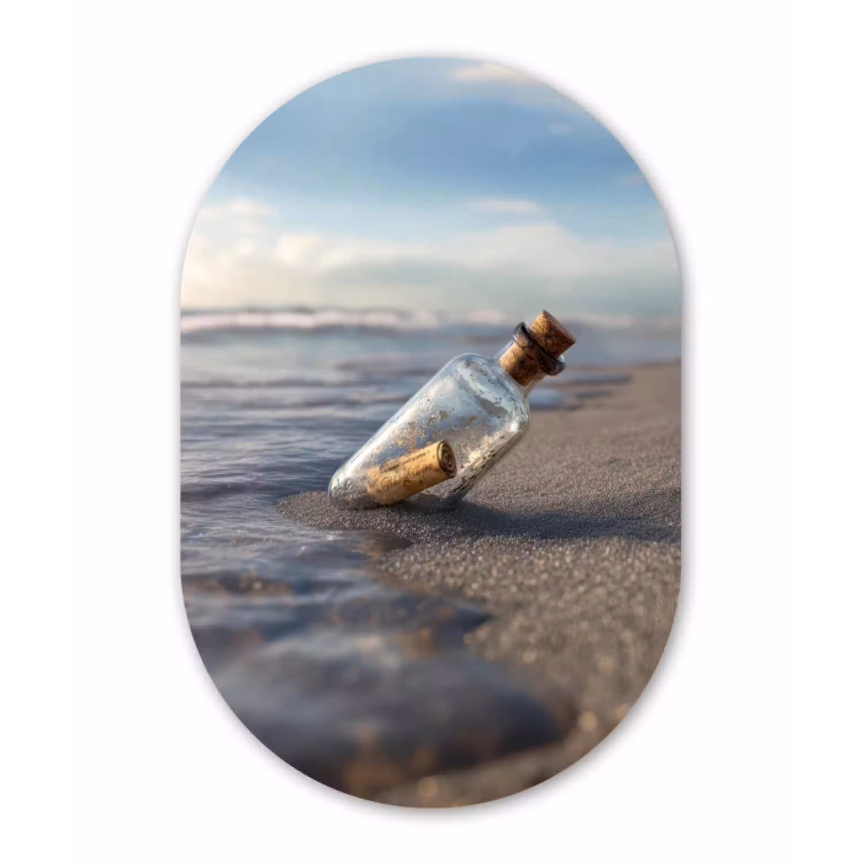 Glazenfles - Post - Zee - Zand Wandcirkel Ovaal Aluminium middel -3d