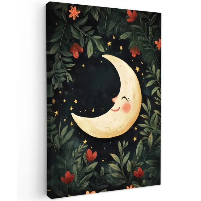 Maan - Bloemen - Nachthemel Tuinposter op houten frame 2 cm dik middel -3d
