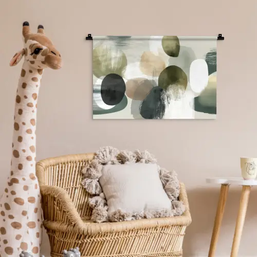Minimalistisch - Cirkels - Penseelstreken - Beige Wandkleed katoen klein -wsfeer5_kind