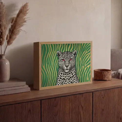 Panter - Zebrapatroon - Groen Light Box met batterij (Wandlamp) middel -sfeer2