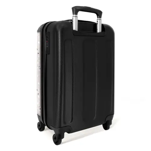 Terrazzo patroon beige met zwart en wit NBS - Handbagage koffer - Volwassenen Unisex middel -achterkant