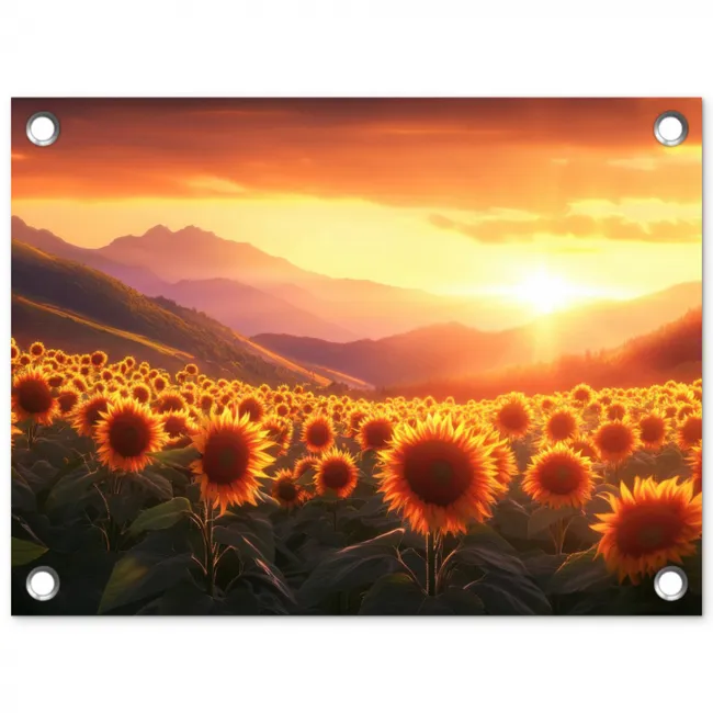 Zonnebloemen - Zonsondergang - Landschap tuinposter los doek klein -3d