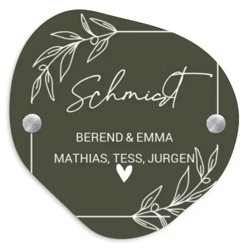 Olijfgroen - Sierlijk Naambord Organisch middel -3d