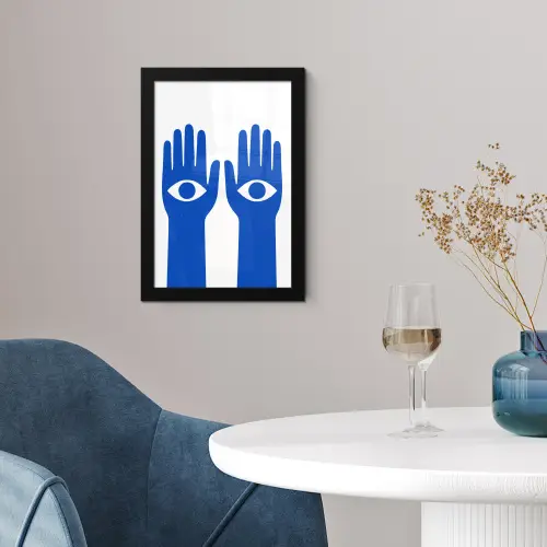 Handen - Twee - Ogen - Blauw fotolijst zwart zonder passe partout klein -sfeer4