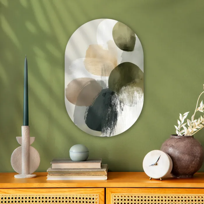 Minimalistisch - Cirkels - Penseelstreken - Beige Wandcirkel Ovaal Forex klein -sfeer2