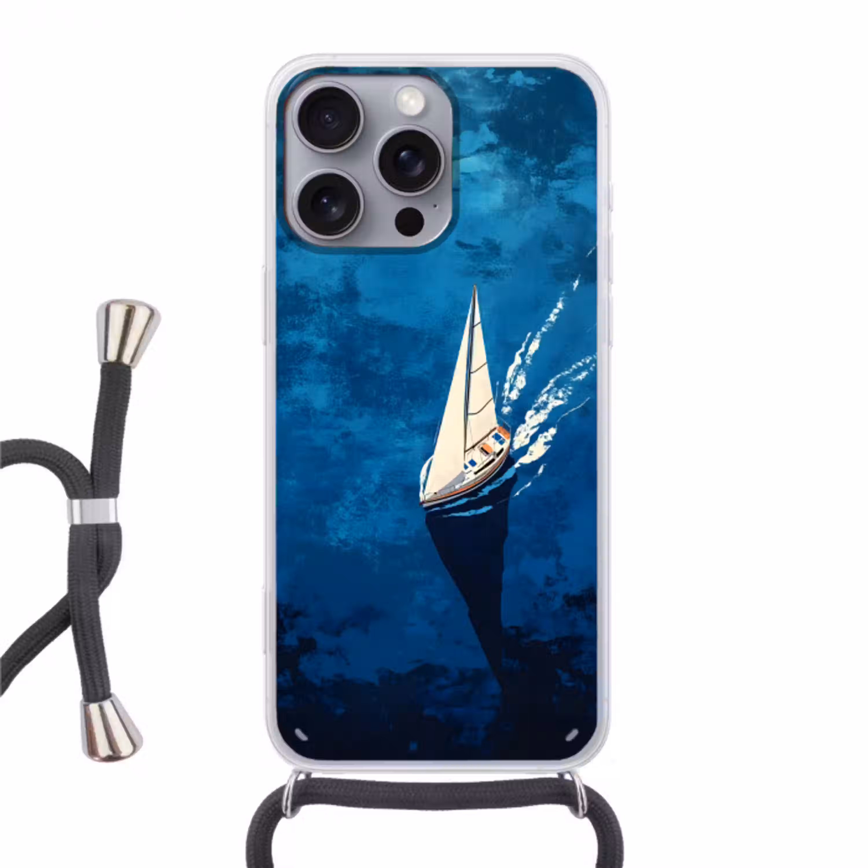 Zeilboot - Water - Abstract - Schaduw Hoesje iPhone 16 Pro Max met koord klein -3d