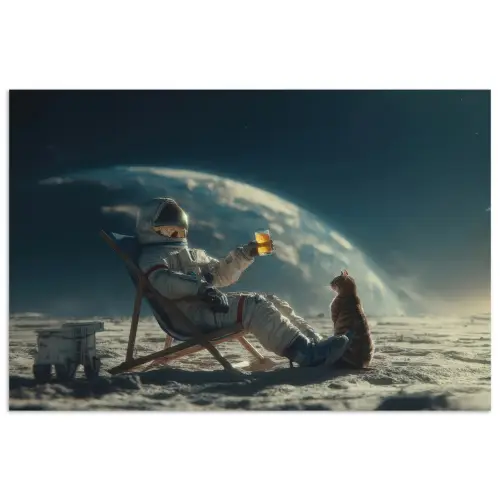 Astronaut - Kat - Glas - Stoel poster papier klein -3d