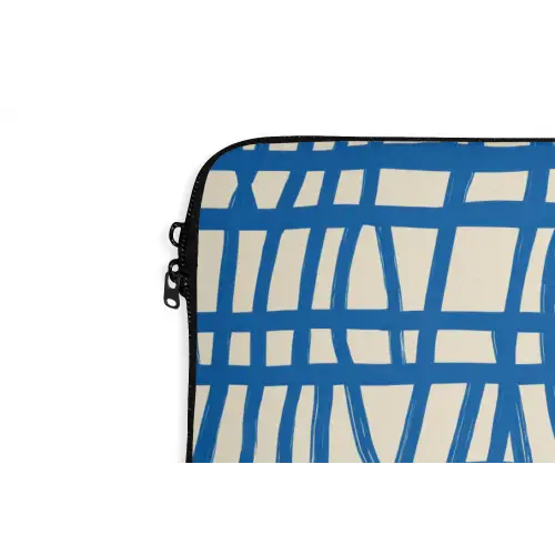 Ruitpatroon - Blauw - Crème laptophoes neopreen klein 279 -detail