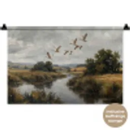 Eenden - Rivier - Landschap - Vlucht - Nostalgisch Wandkleed katoen klein -t3d_DE