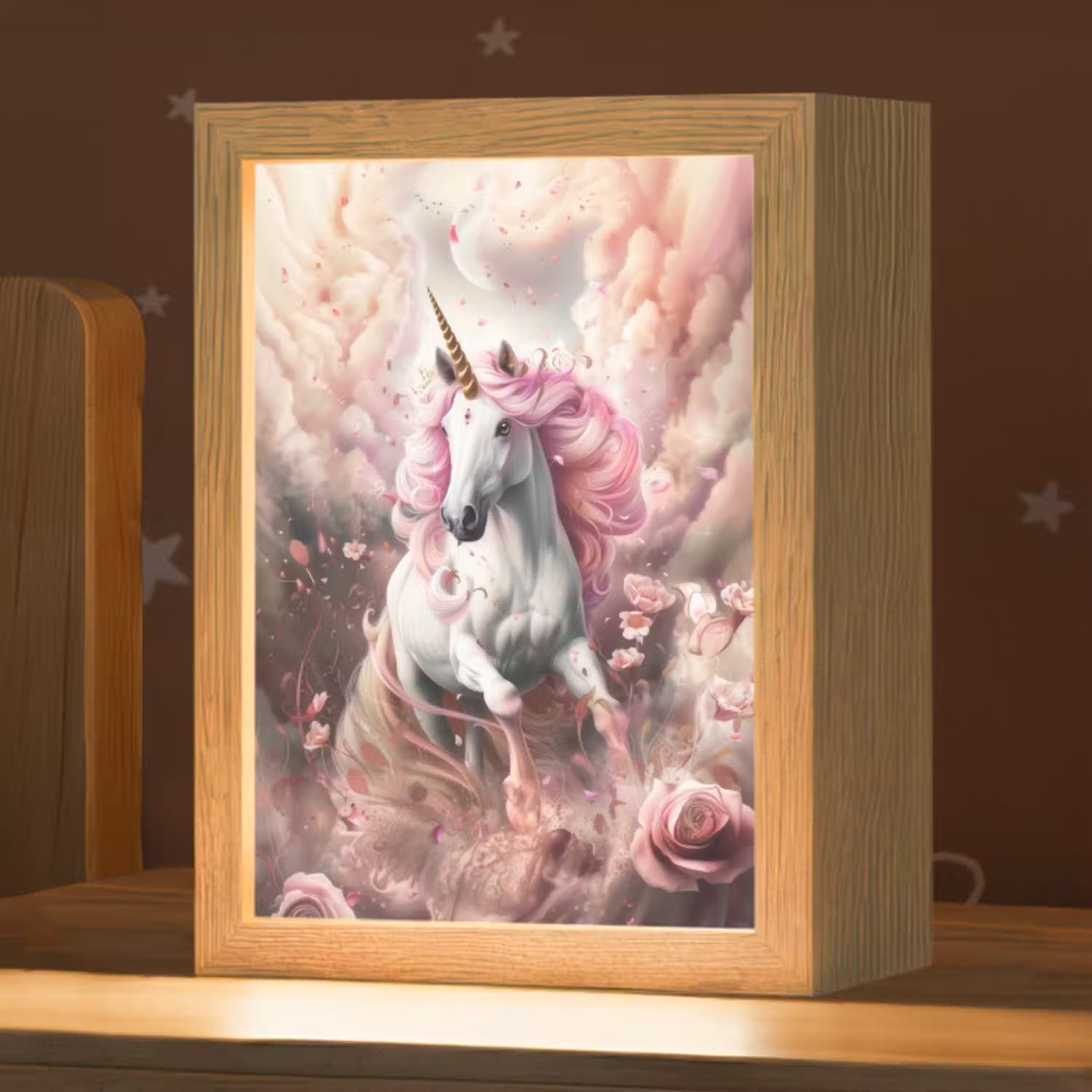 Eenhoorn - Meisje - Roze - Bloemen - Sprookje Light Box met kabel klein -zzz_3d_website